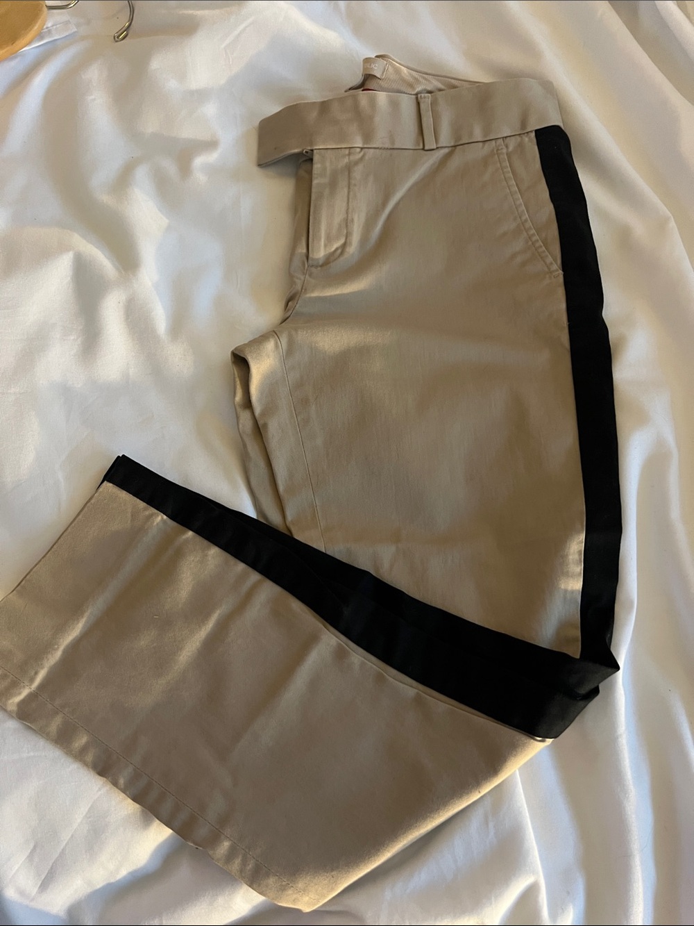 Banana Republic Tan Ankle Pants with Black Side Stripe